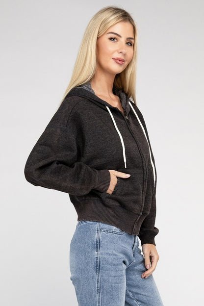 Zenana Acid Wash Cropped Zip-Up Hoodie