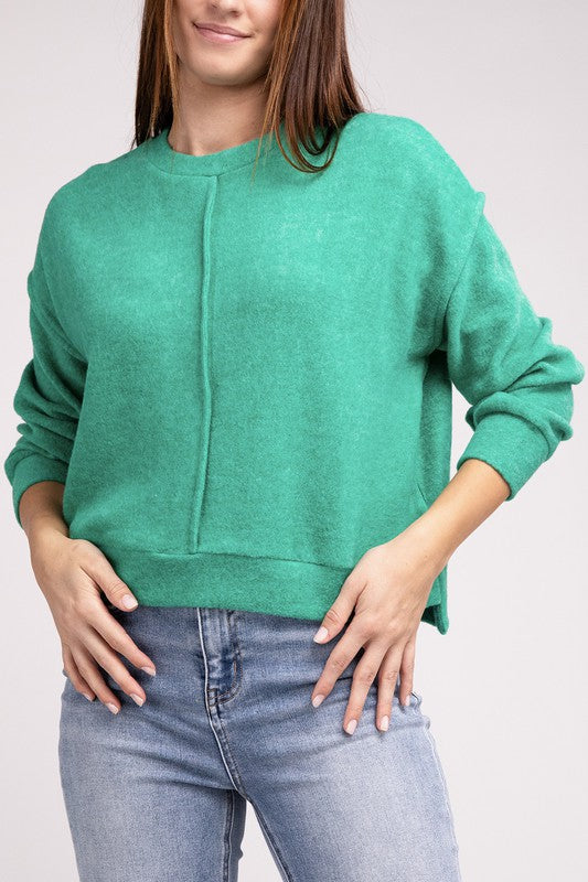 Zenana Brushed Melange Hacci Hi-Low Hem Sweater