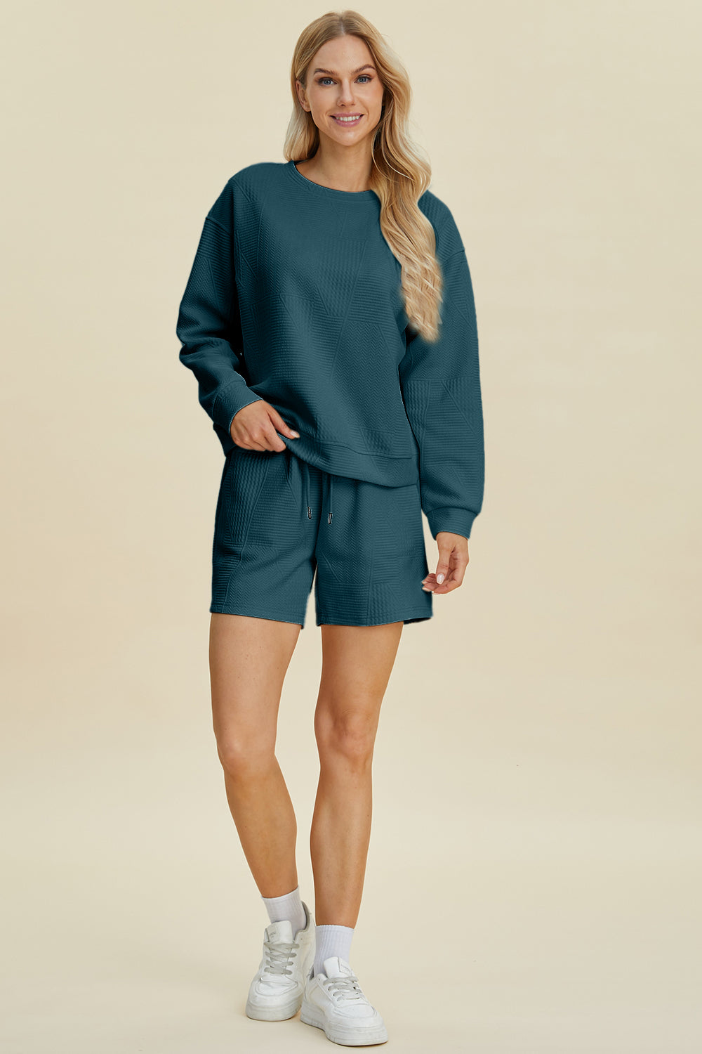 Double Take Long Sleeve Top and Shorts Set