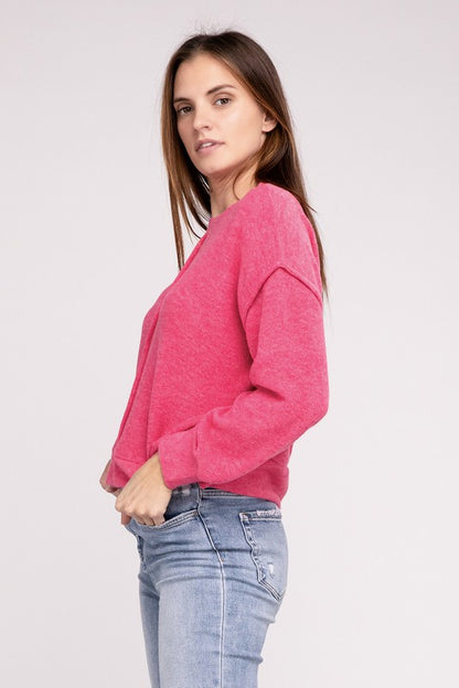 Zenana Brushed Melange Hacci Hi-Low Hem Sweater