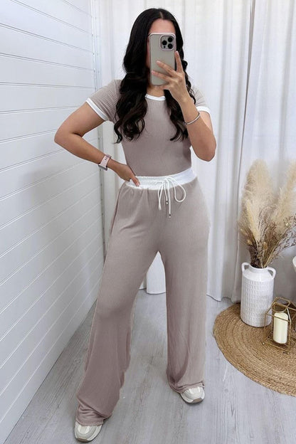 Contrast Trim Top and Pants Set