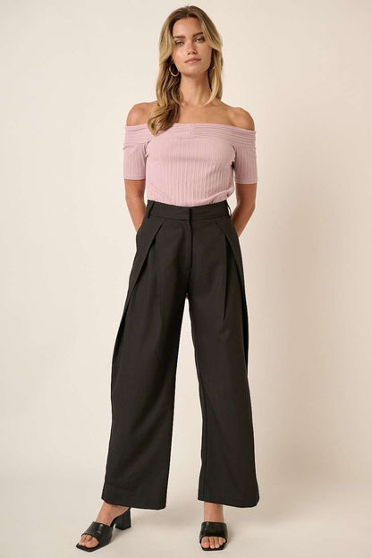 Mittoshop Pleated High Waisted Wide Leg Pants