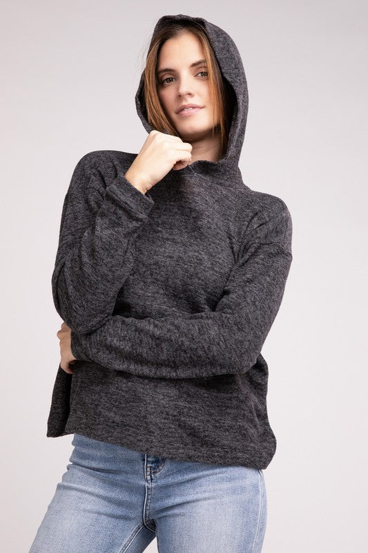 Zenana Hooded Brushed Melange Hacci Sweater