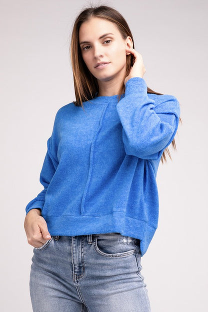 Zenana Brushed Melange Hacci Hi-Low Hem Sweater