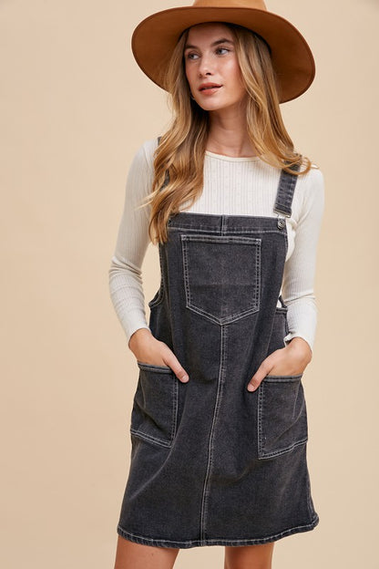 Annie Wear Wide Strap Denim Overall Dress