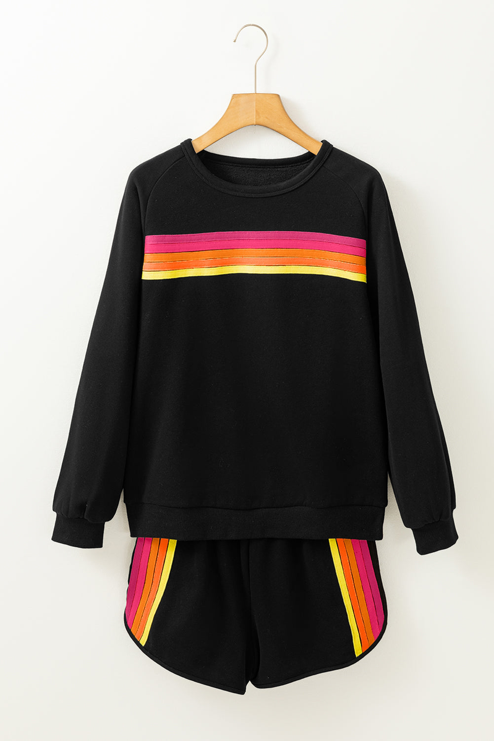 Apricot Colorful Striped Pullover and Shorts Set