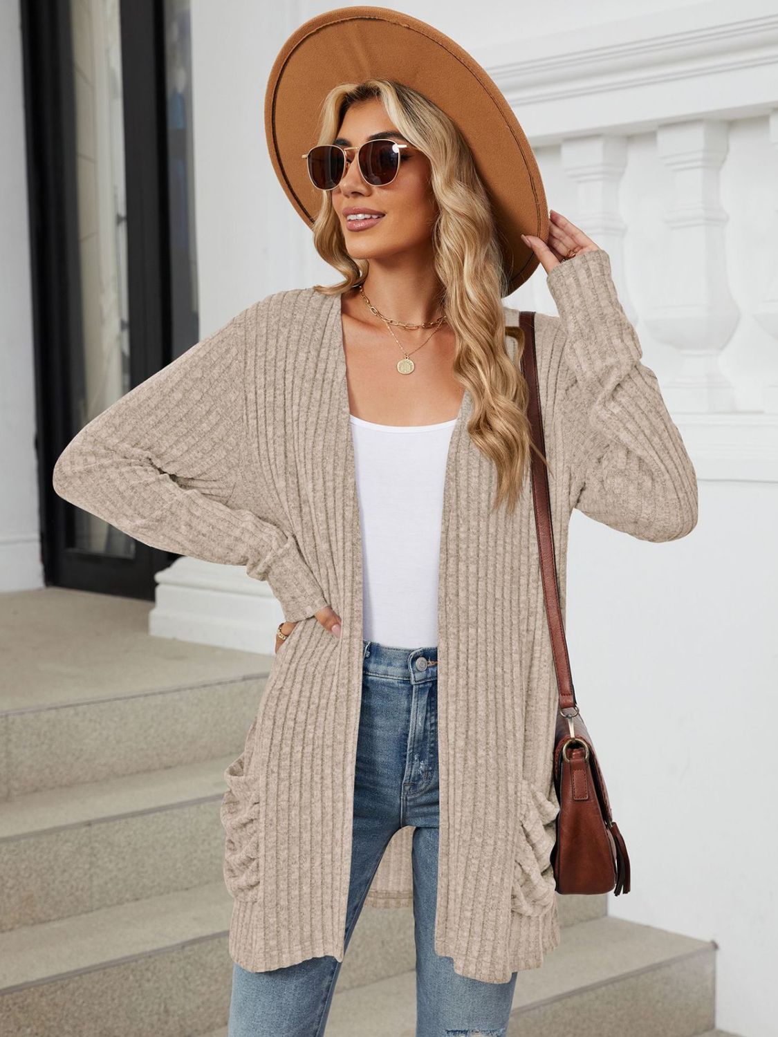 Pocketed Open Front Cardigan