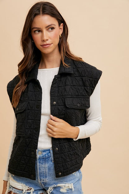 Annie Wear Texture Quilted Snap Down Vest