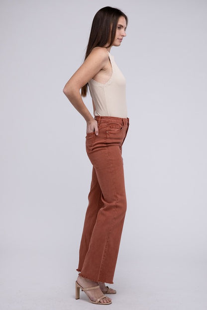 Amie Acid Washed Frayed Hem Straight Wide Pants