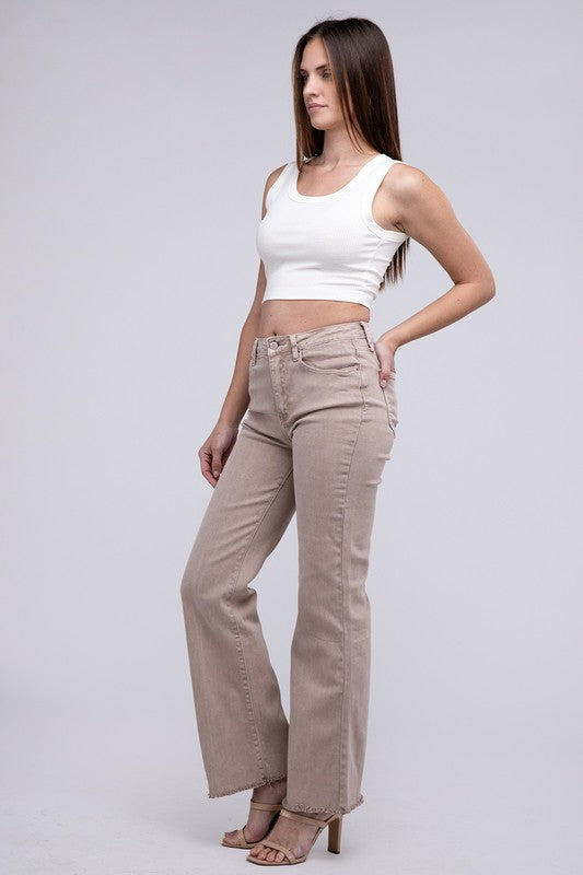 Amie Acid Washed Frayed Hem Straight Wide Pants