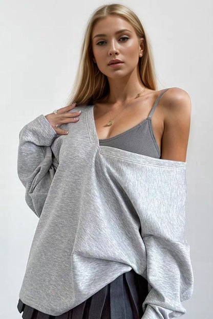 Basic Bae Air Scuba V-Neck Sweatshirt W Bra