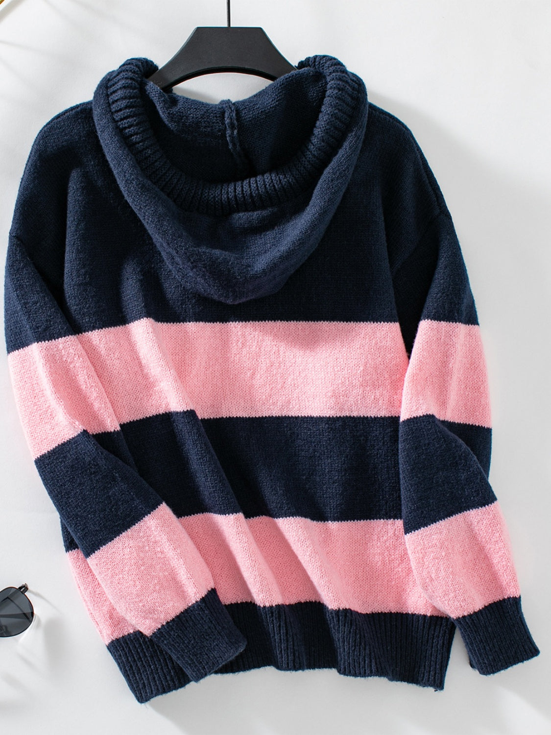 Drawstring Contrast Stripe Hooded Sweater