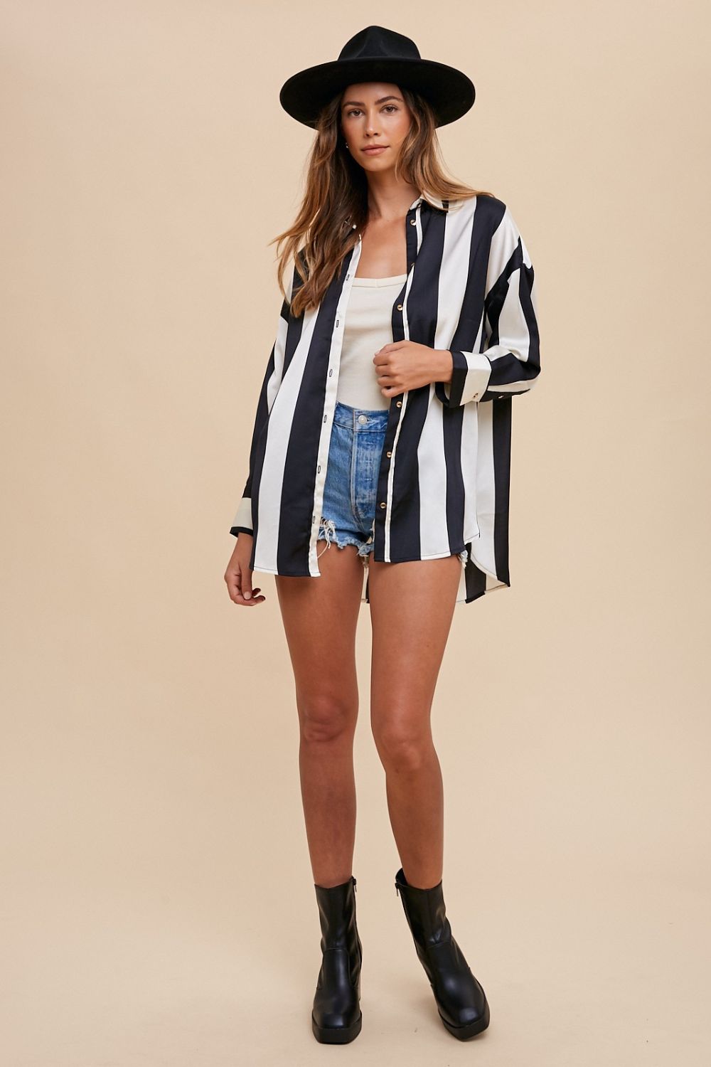 Annie Wear Striped Button Up Top