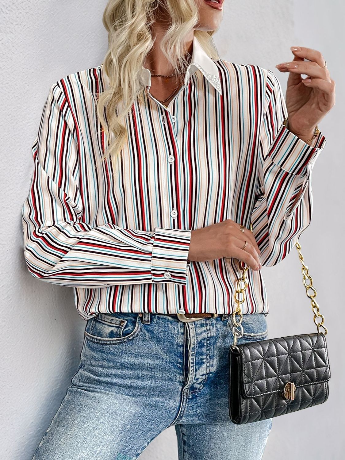 Perfee Contrast Striped Top