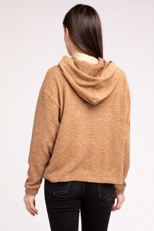 Zenana Hooded Brushed Melange Hacci Sweater