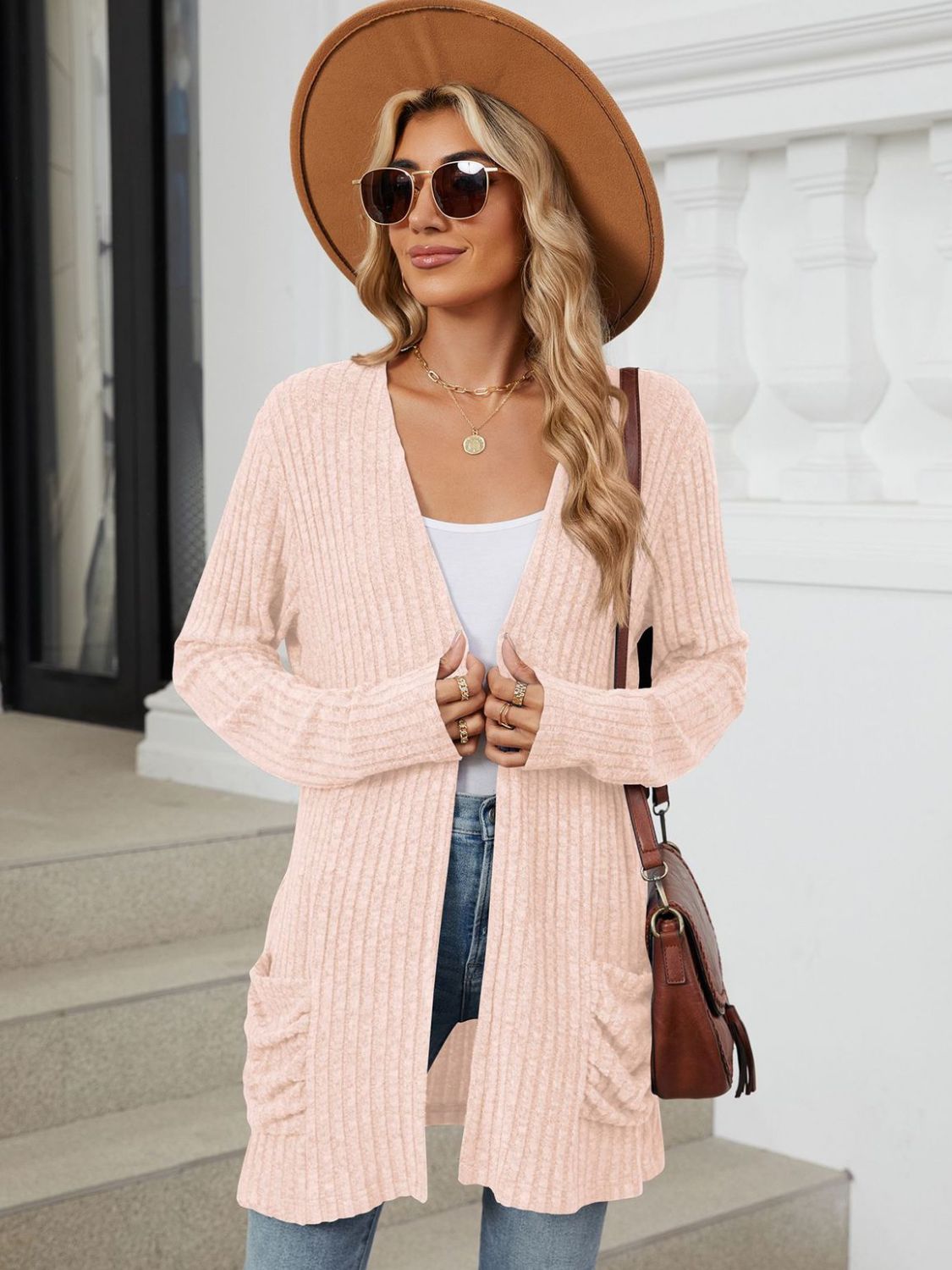 Pocketed Open Front Cardigan