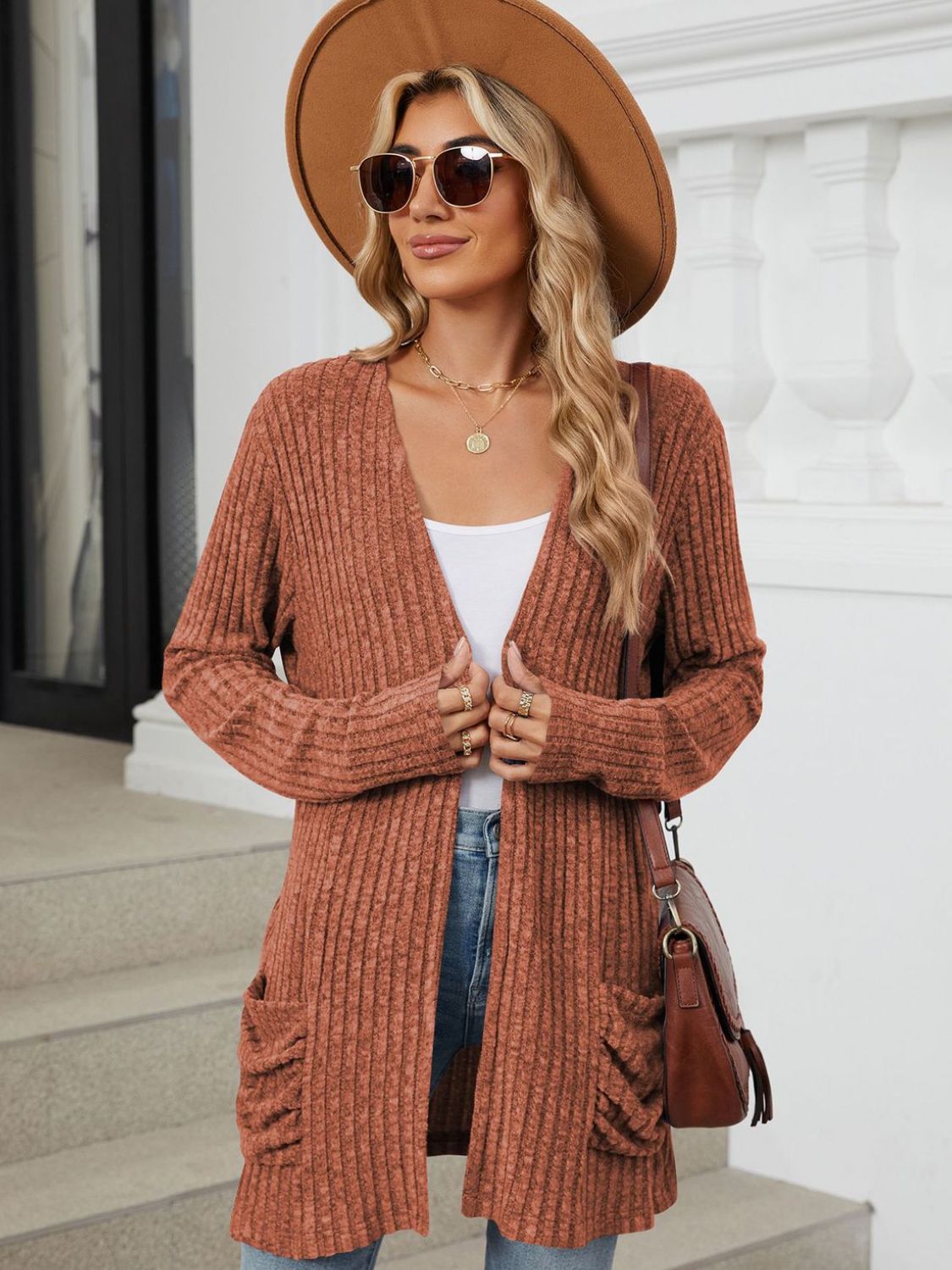 Pocketed Open Front Cardigan