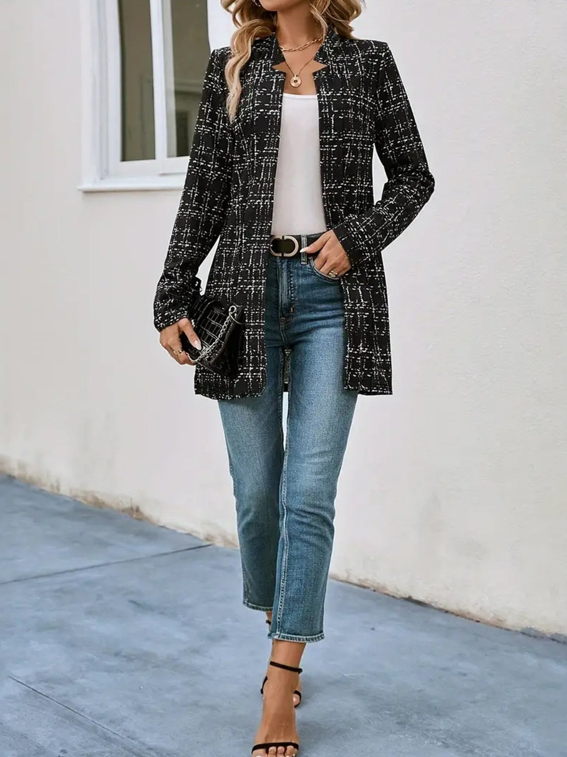 Plaid Open Front Blazer