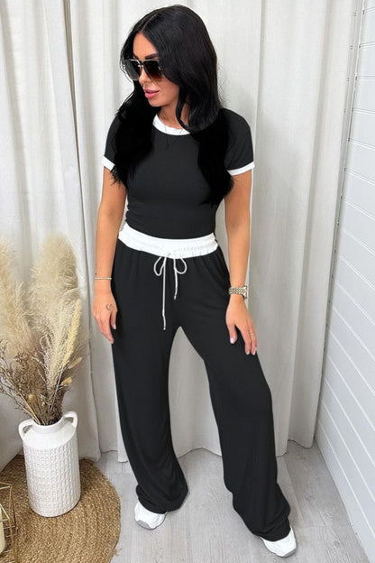 Contrast Trim Top and Pants Set