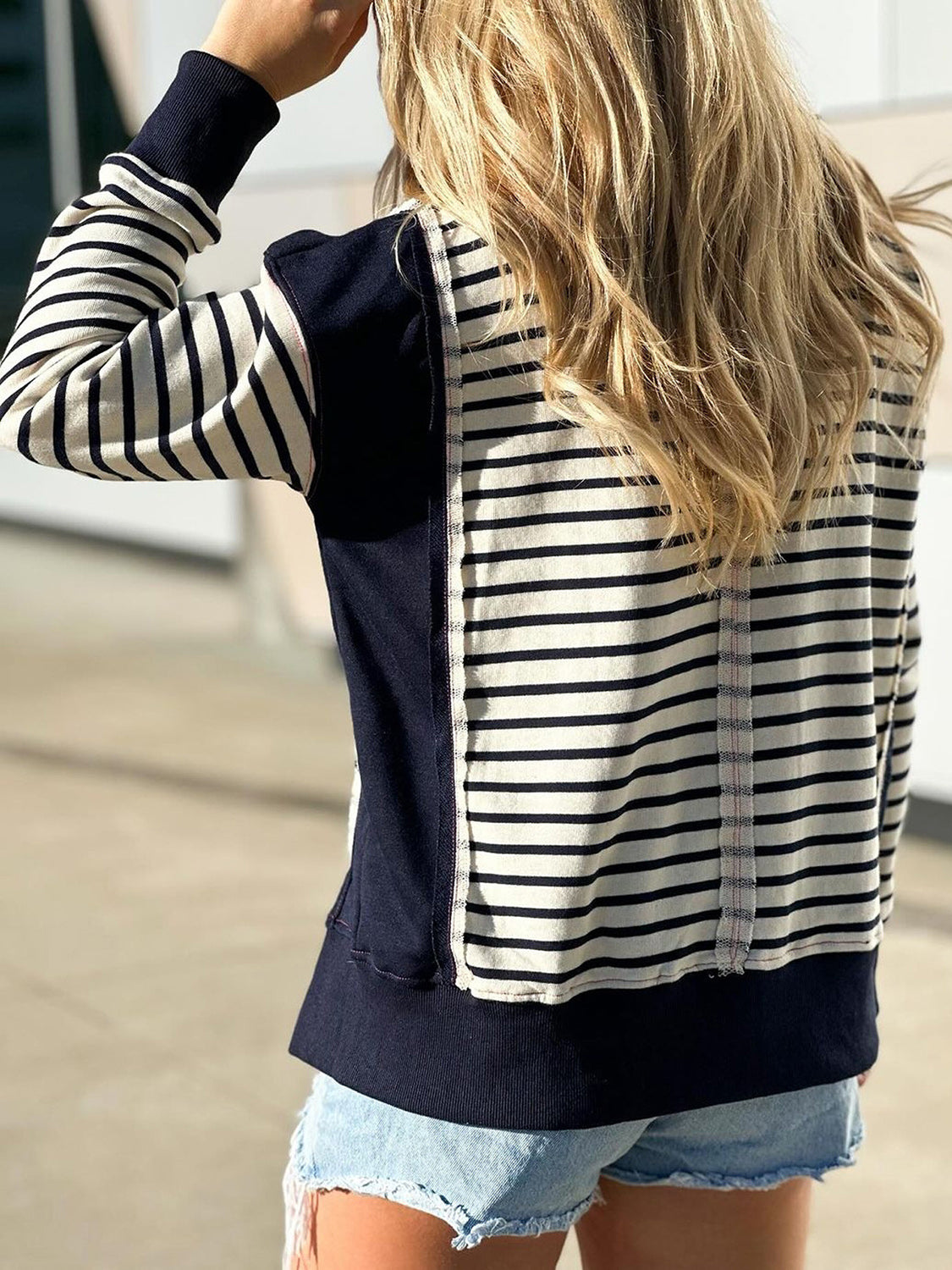 Riley Exposed Seam Striped Sweatshirt