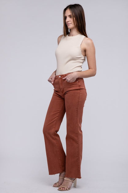 Amie Acid Washed Frayed Hem Straight Wide Pants