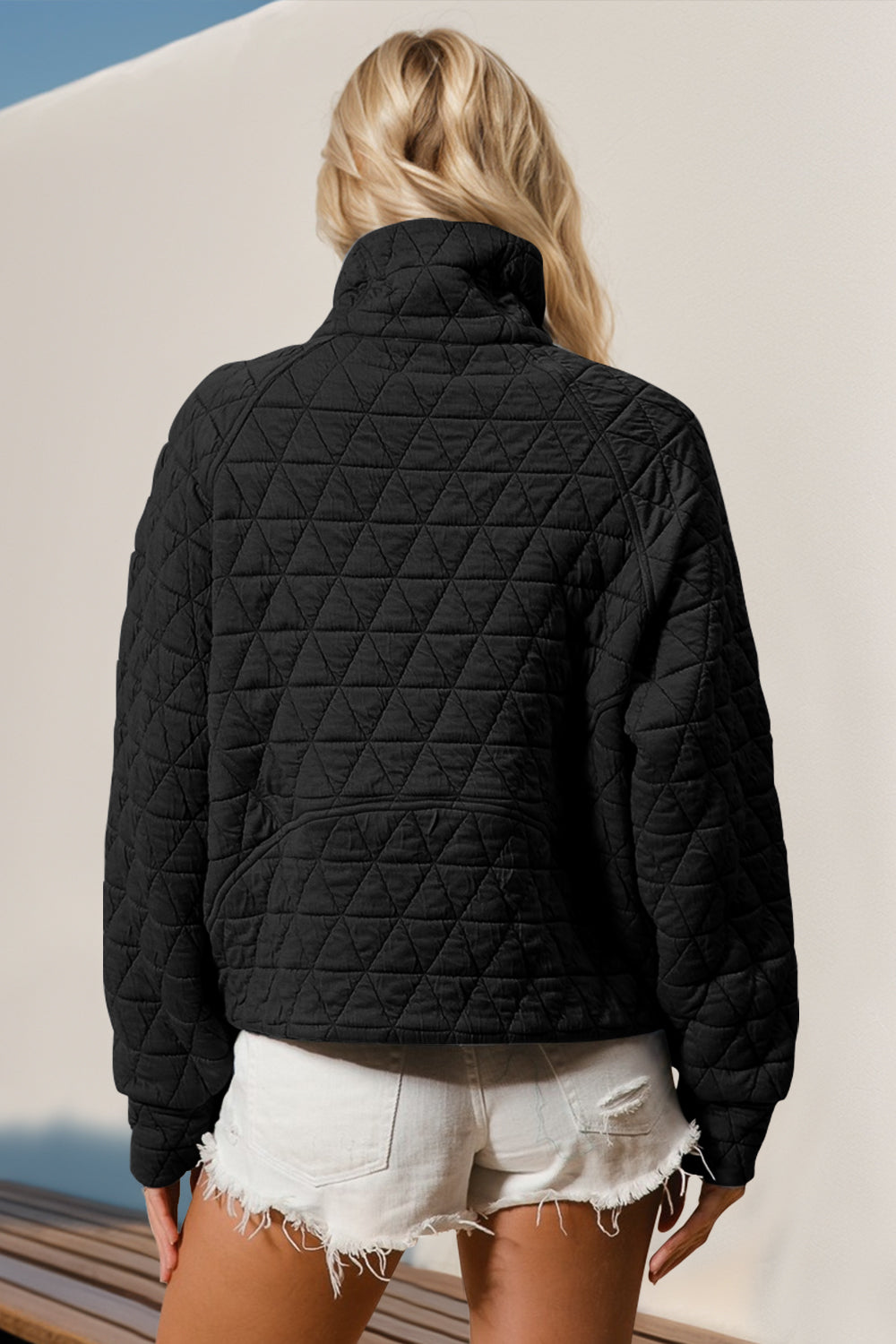 Double Take Half Zip Quilted Sweatshirt