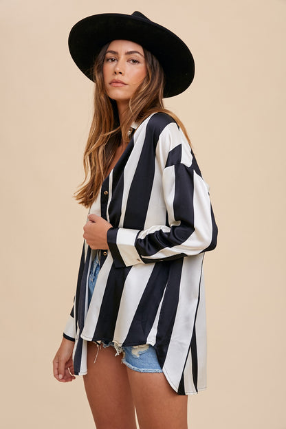 Annie Wear Striped Button Up Top