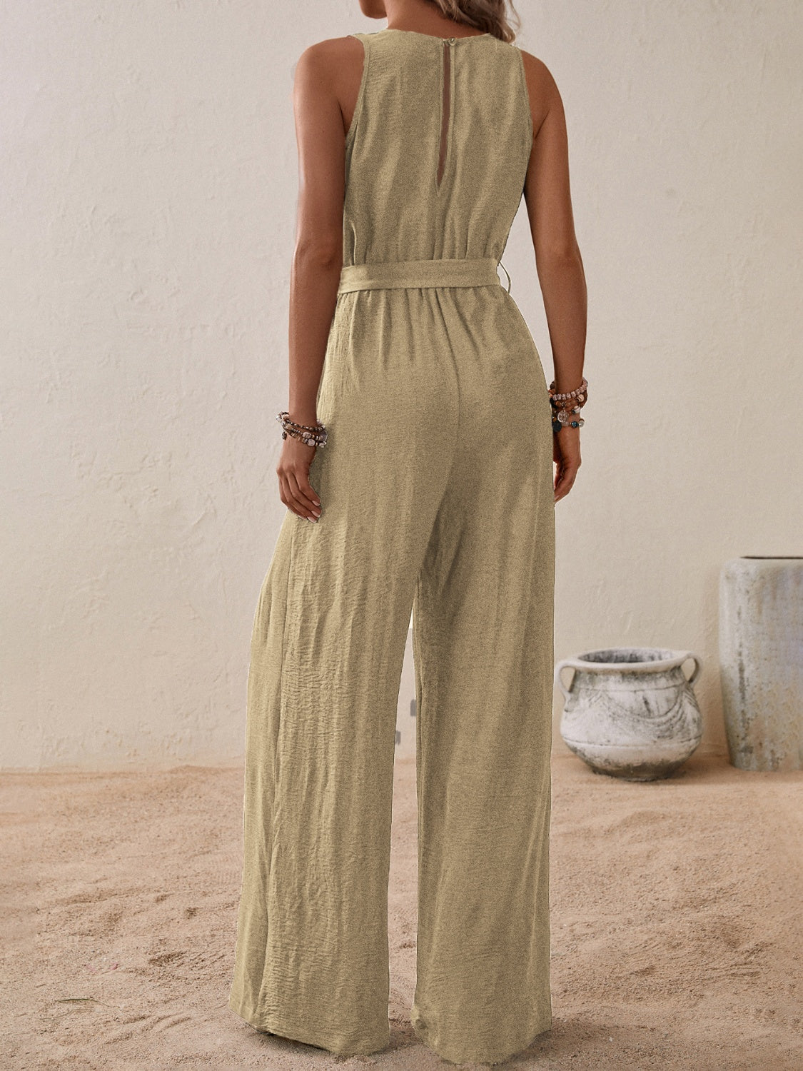 Honey Tied Sleeveless Wide Leg Jumpsuit