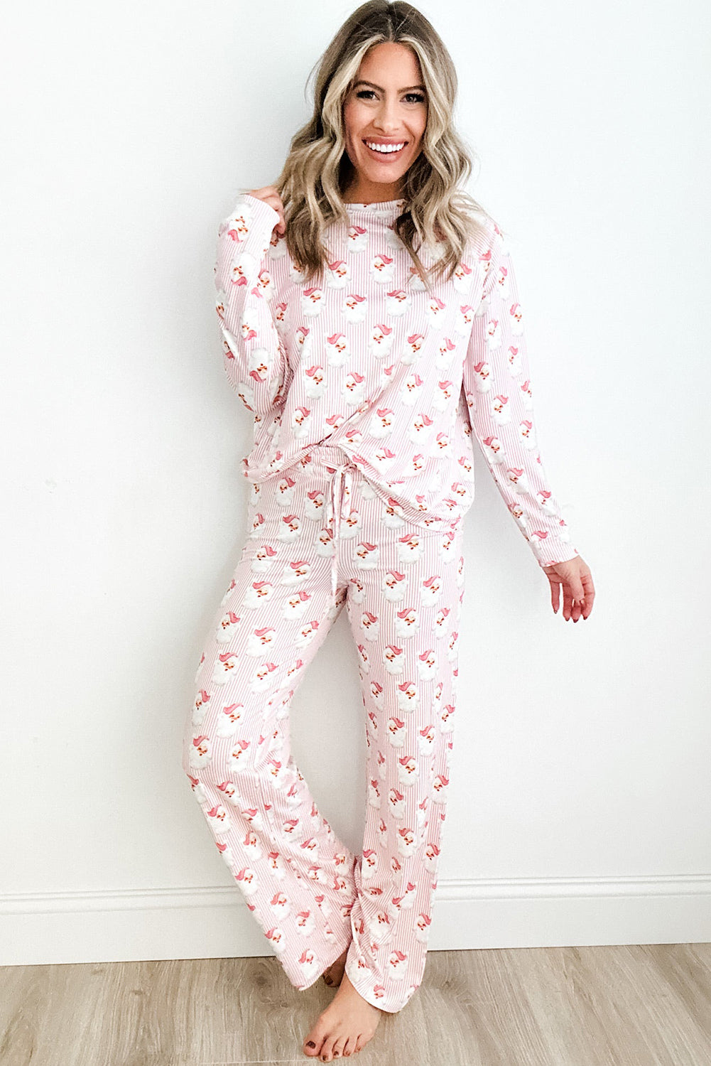 Santa Print Top and Pants Lounge Set