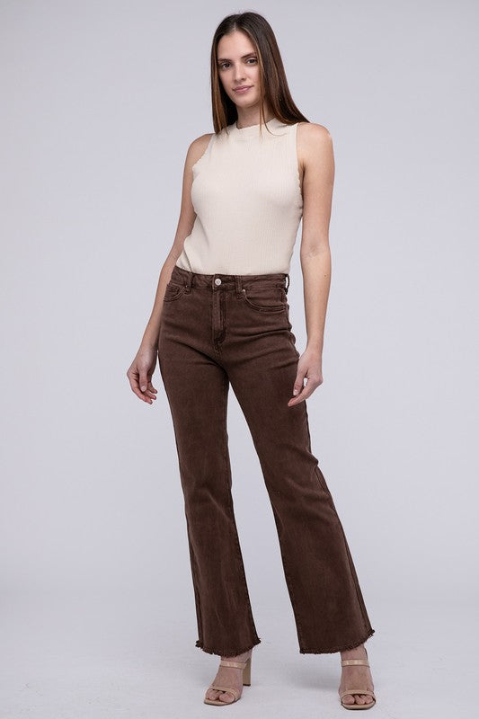 Amie Acid Washed Frayed Hem Straight Wide Pants