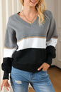 Color Block V Neck Sweater