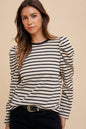 Annie Wear Striped Puff Sleeve French Terry Top