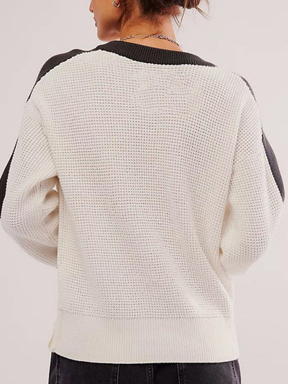 Waffle-Knit Contrast Sweater