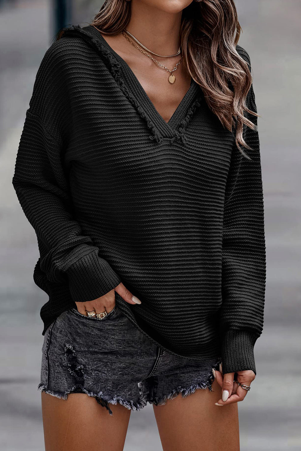 Collins V-Neck Hooded Sweater