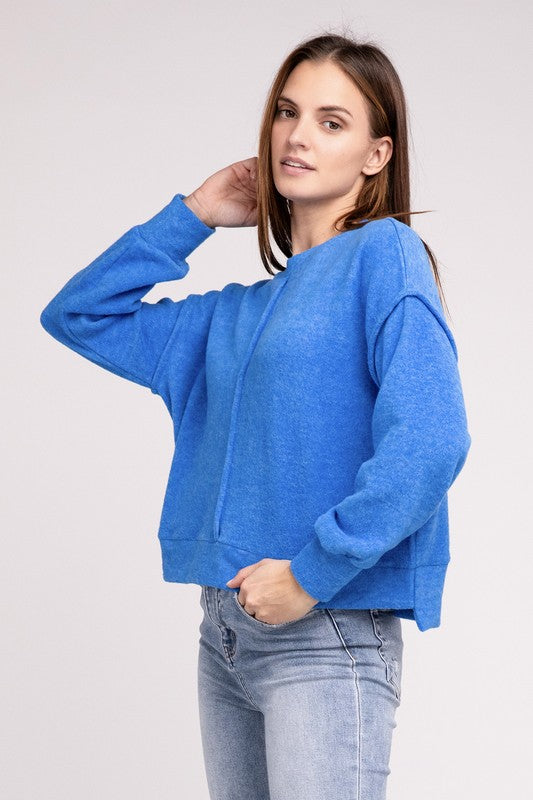 Zenana Brushed Melange Hacci Hi-Low Hem Sweater