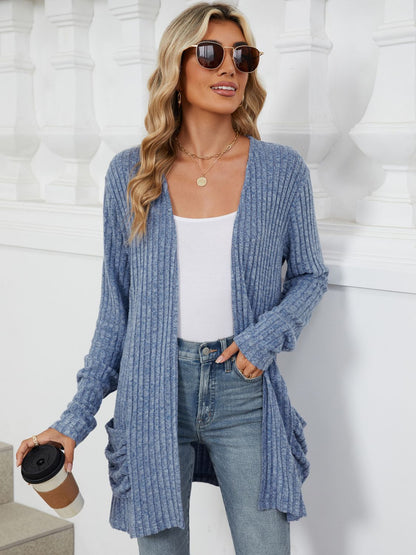 Pocketed Open Front Cardigan