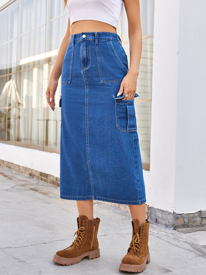 Slit Midi Denim Skirt