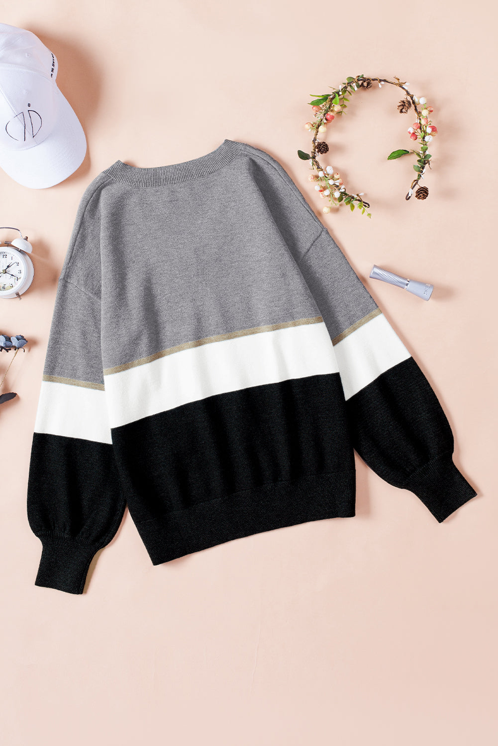 Color Block V Neck Sweater