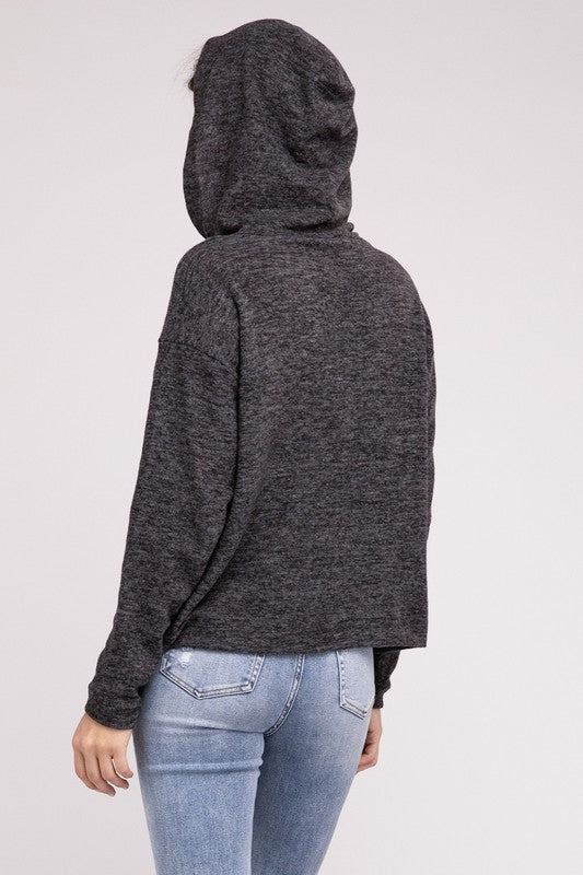 Zenana Hooded Brushed Melange Hacci Sweater