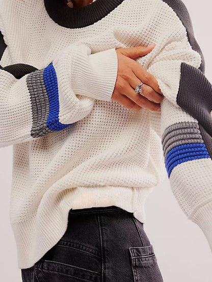 Waffle-Knit Contrast Sweater