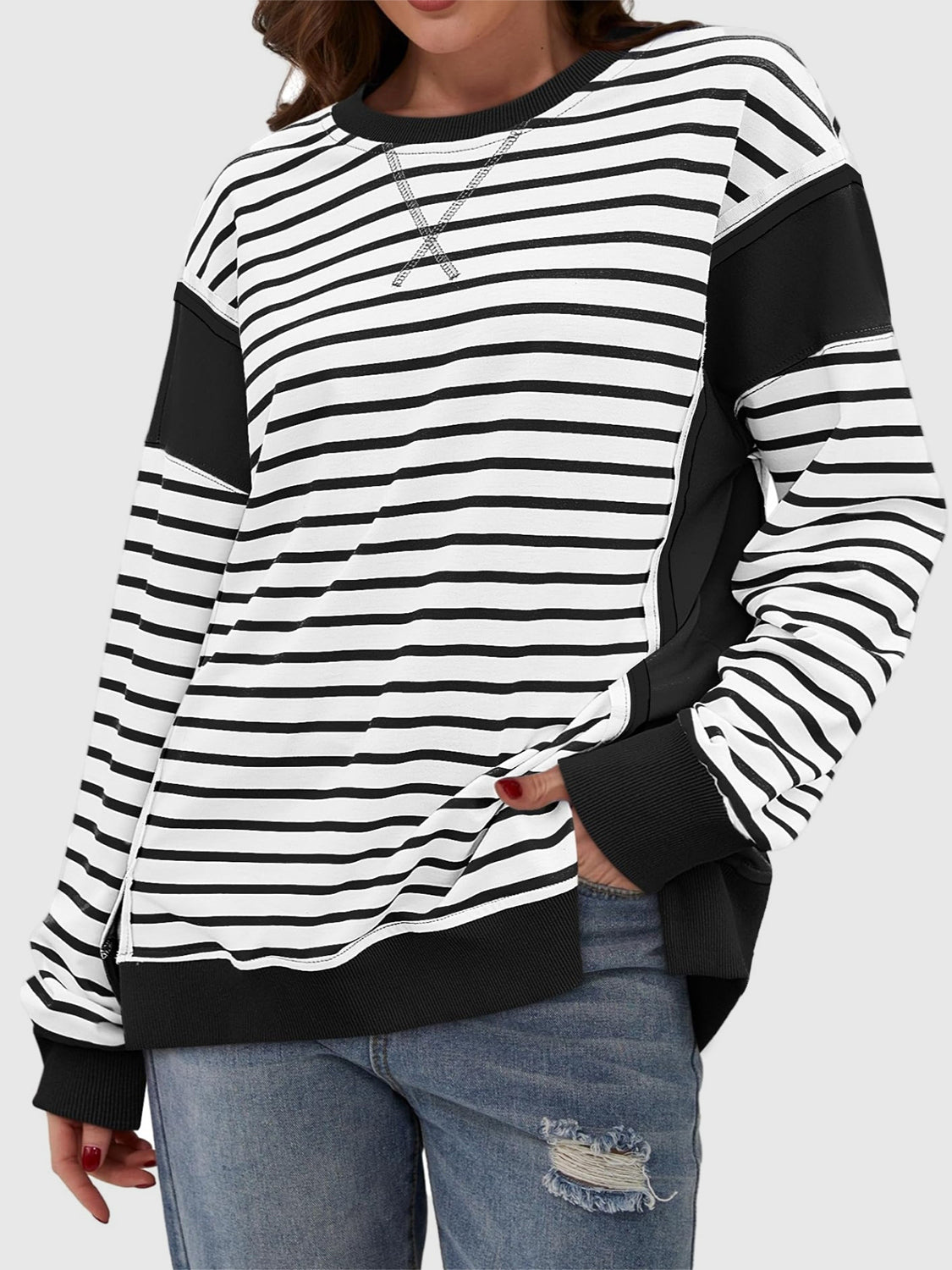 Riley Exposed Seam Striped Sweatshirt