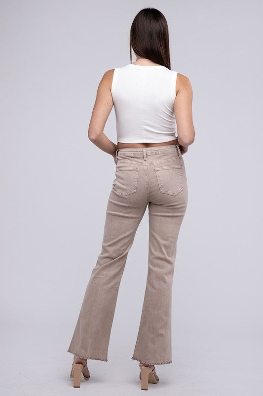 Amie Acid Washed Frayed Hem Straight Wide Pants