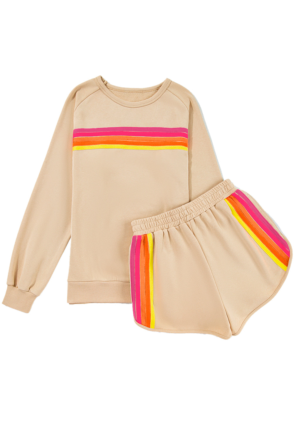 Apricot Colorful Striped Pullover and Shorts Set