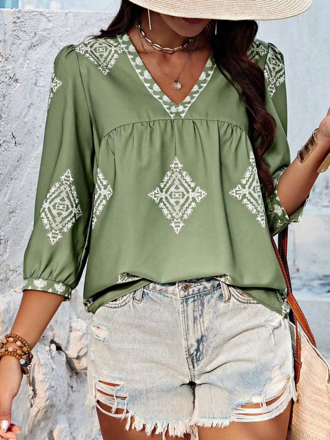 Carlee Three-Quarter Sleeve Blouse