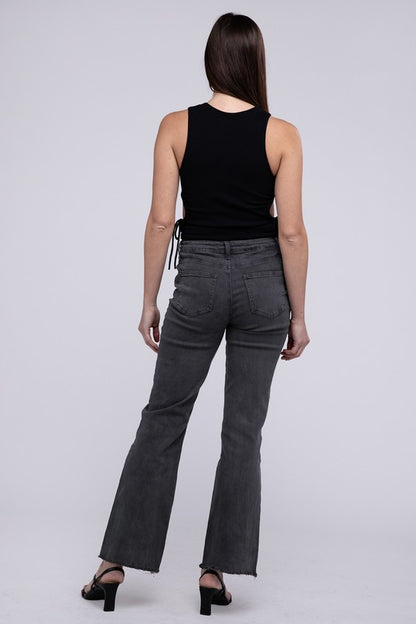 Amie Acid Washed Frayed Hem Straight Wide Pants