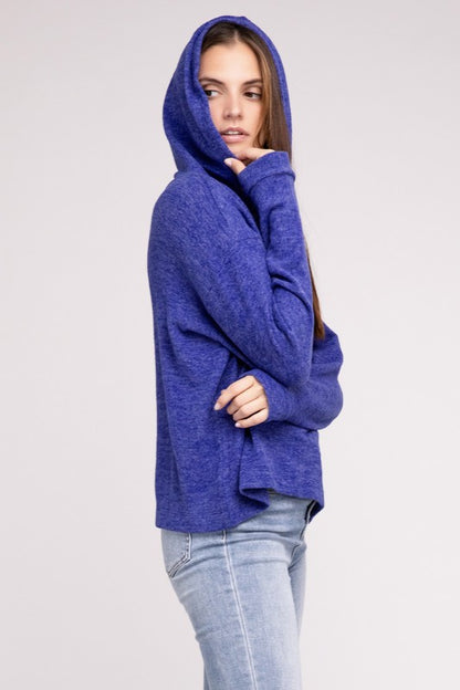 Zenana Hooded Brushed Melange Hacci Sweater