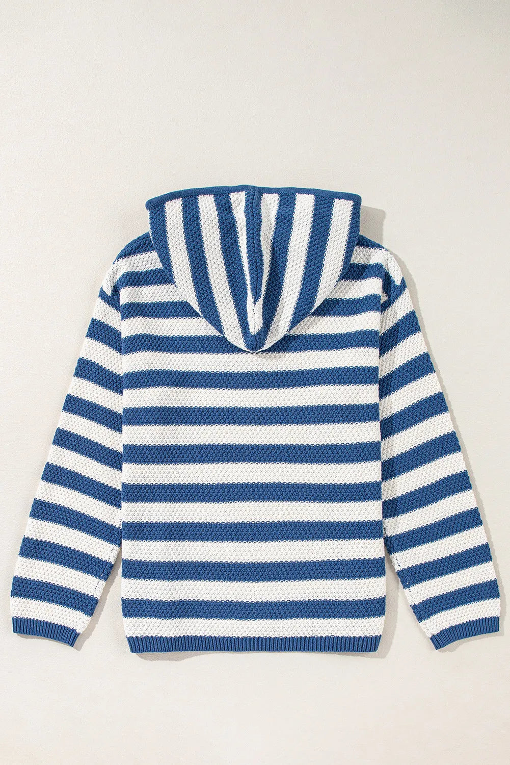 Drawstring Striped Hooded Sweater