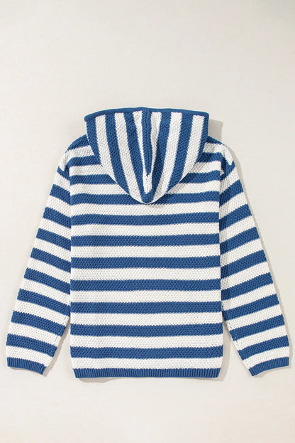 Drawstring Striped Hooded Sweater