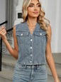 V-Neck Button Denim Vest