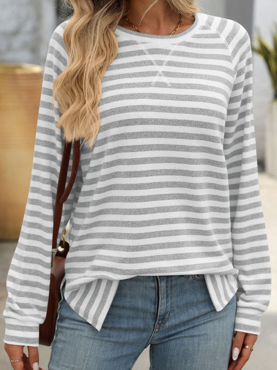 Mandy Striped Round Neck Long Sleeve T-Shirt